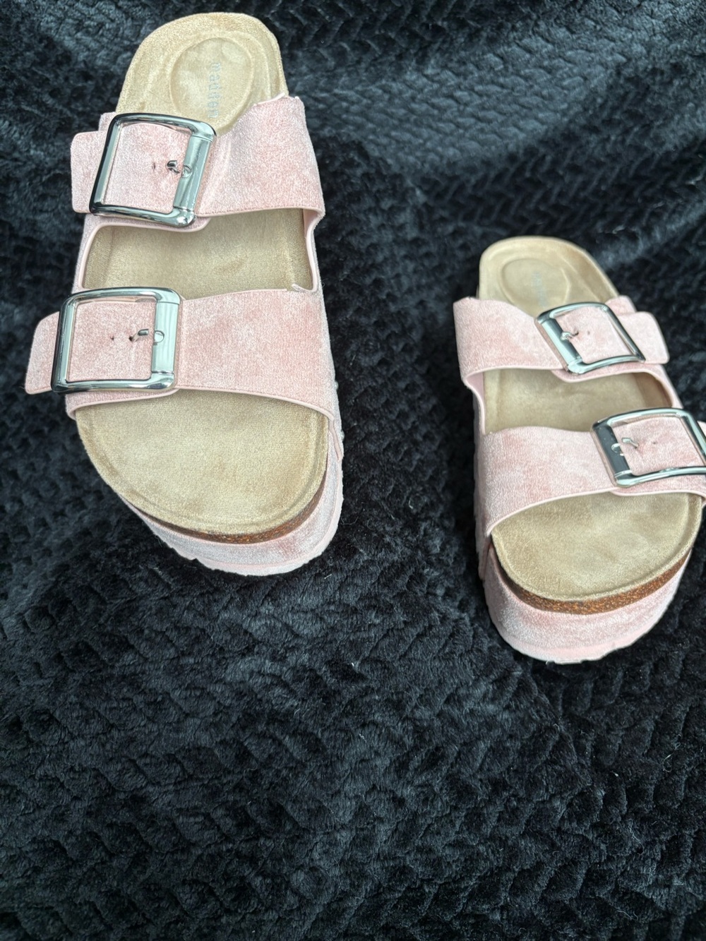 Women’s Pink Double-Buckle Platform Slide Sandals